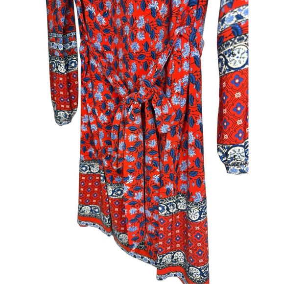LOFT Women’s Large Border Floral Tie Waist Dress Red Stretch Boho NEW - Picture 5 of 10